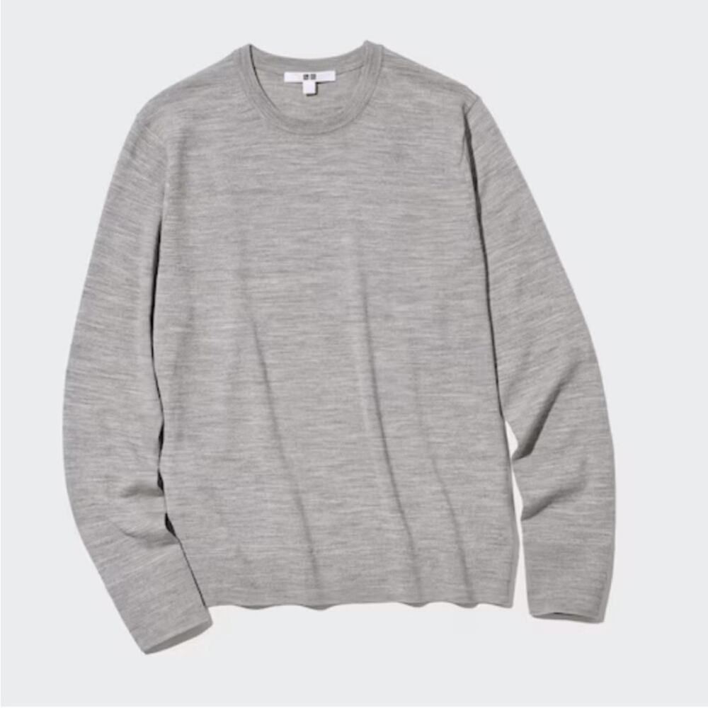 Uniqlo 100% wool sweater womens minimalist grey natural fibers winter ski layer
